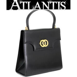 Celine Circle Logo Handbag Leather Black